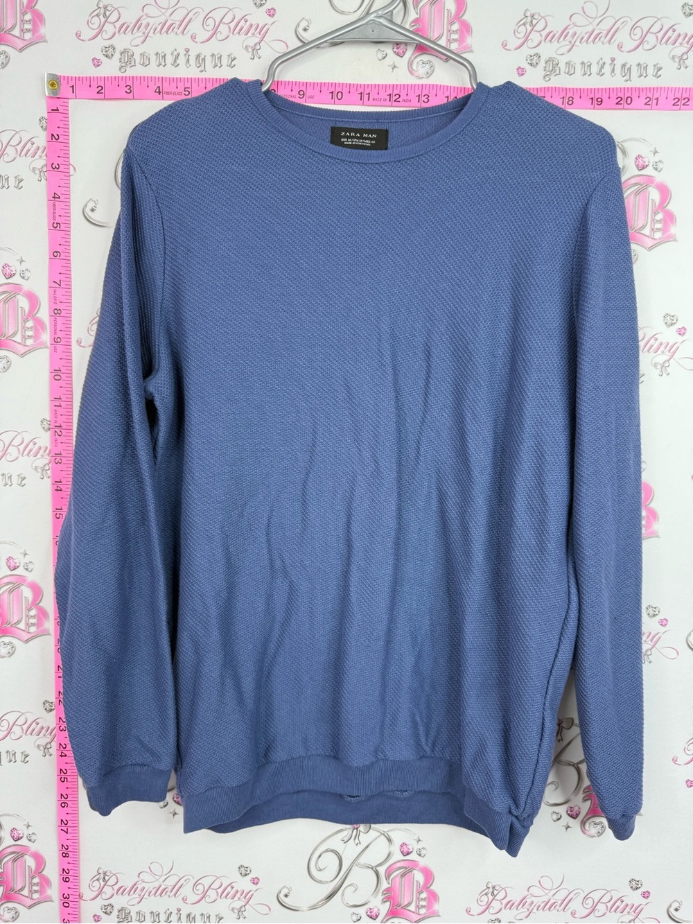 Zara Man Textured Crewneck Sweater - Dusty Blue